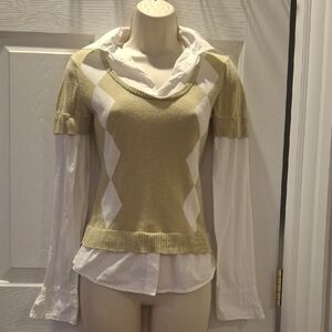 Women's Argyle Sweater with White Accents